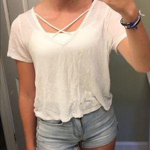 White scrappy cropped tee